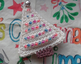 PDF Crochet Pattern - Beaded Crochet Christmas Tree Decoration, Festive Hanging Ornament, Handmade, Cute, Kitsch, Seasonal, Written Pattern