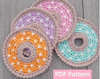 PDF Pattern - Crochet Donut Coasters - Crochet Pattern, Easy, Beginner, Home Decor, Cute, Colourful, Retro, Fun, Bright.