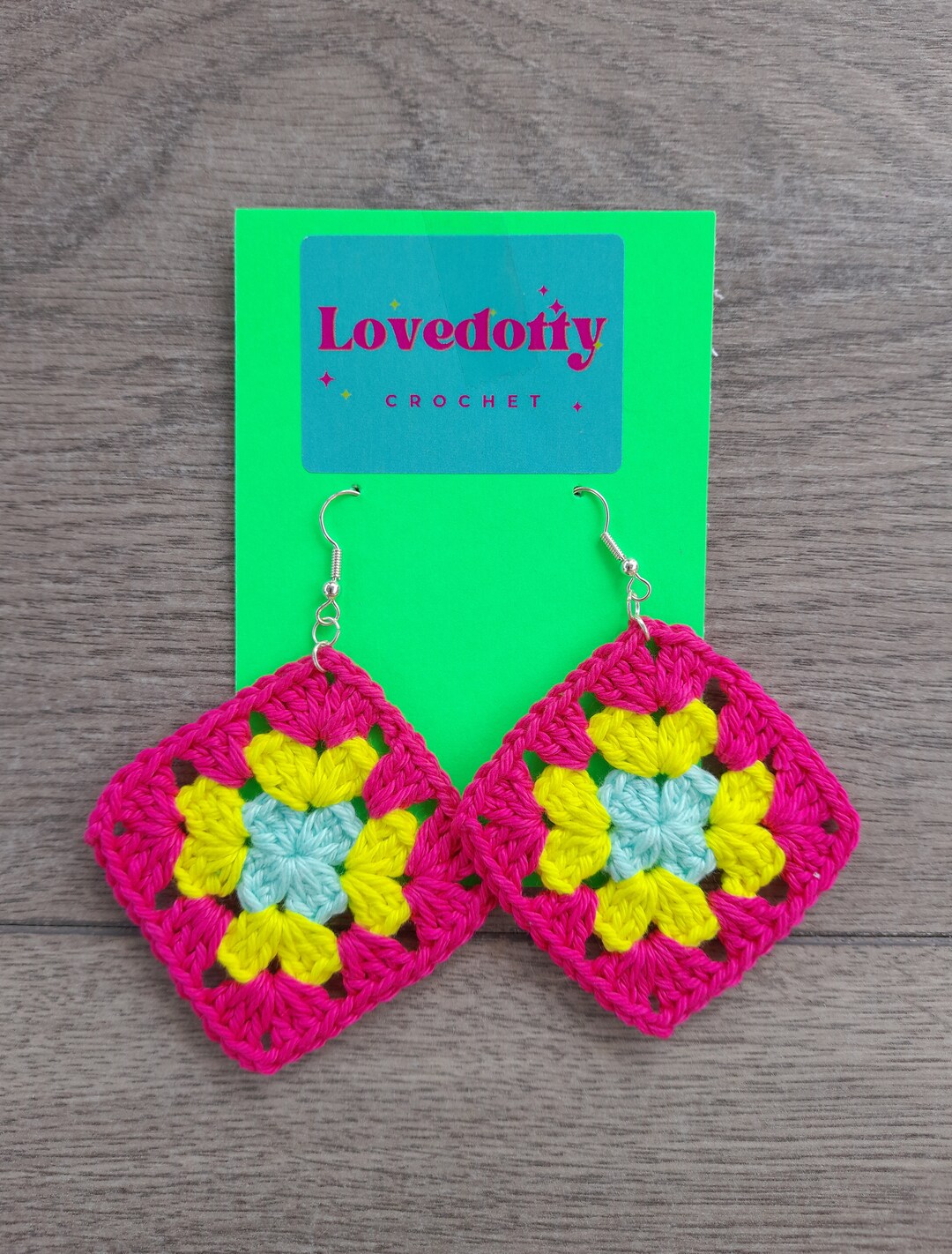Crochet Granny Square Earrings Quirky and Kitsch Handmade Jewellery