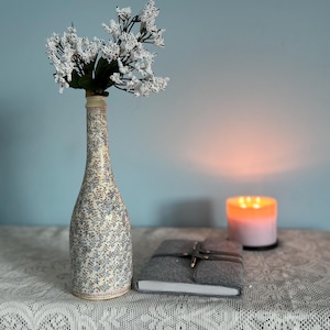 Decorated Champagne Bottle with Flowers - Unique Upcycled Gift, Elegant Home Décor
