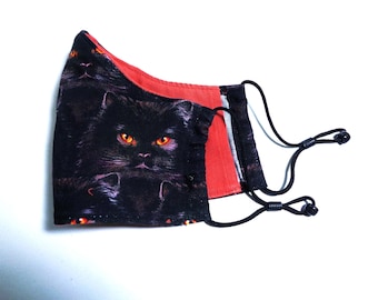 Contoured Black CAT Face MASK with Filter Pocket and PM2.5 Filter