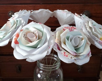 Mint Paper Flower Bouquet – 8 flowers, 14" stems (Mother's Day, Anniversary)