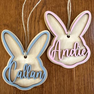 Personalized Easter Basket Tag | Custom Bunny Basket Name Tag | Wooden Easter Basket Name Tag | Kids Easter Basket Decor | Bunny Basket Tag image 2