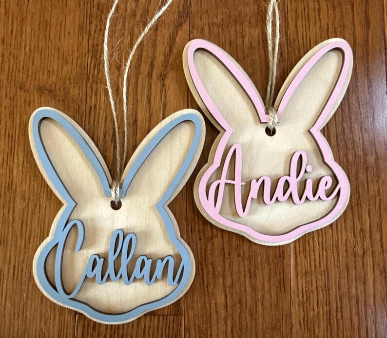 Personalized Easter Basket Tag | Custom Bunny Basket Name Tag | Wooden Easter Basket Name Tag | Kids Easter Basket Decor | Bunny Basket Tag image 2