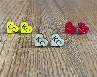 Kansas City Football Stud Earrings, KC Earrings, Love Kc Earrings, KC Football Earrings
