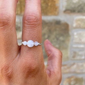 925 Rainbow Moonstone Ring, Sterling Silver Rings,Crystal Ring, Silver Rings for Women, June Birthstone Gift for her under 20, Gemstone Ring