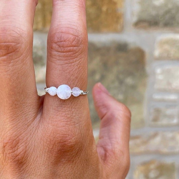925 Rainbow Moonstone Ring, Sterling Silver Rings,Crystal Ring, Silver Rings for Women, June Birthstone Gift for her under 20, Gemstone Ring
