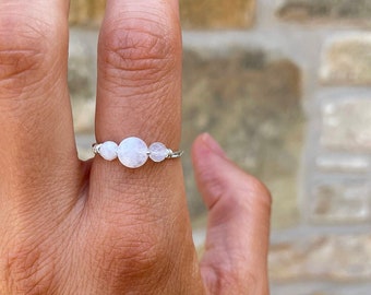 925 Rainbow Moonstone Ring, Sterling Silver Rings,Crystal Ring, Silver Rings for Women, June Birthstone Gift for her under 20, Gemstone Ring