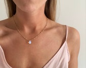 Beaded rose gold necklace,opalite style necklace teardrop pendant,champagne gold layered gold necklace,mermaid tears by Serenity Project