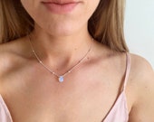 Beaded silver necklace, opalite moonstone style necklace, silver layered necklace, silver short necklace, mermaid tears by Serenity project