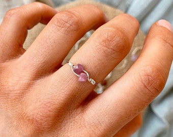 Pink Tourmaline Ring, Sterling Silver Stacking Rings, Quartz Crystal Jewellery, October Birthstone Rings for Women,Love Stone, Heart Chakra