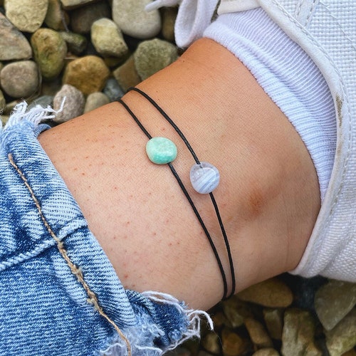 Choose Your Stones Double Layer Gemstone Anklet, Adjustable Ankle Bracelet, Healing Crystal Anklet for Her, Carnelian, Amethyst, Rose Quartz
