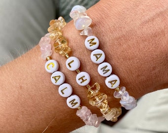 Personalised Crystal Word Bracelet - Gold Name Bracelet, Mama Crystal Chip Bracelet, Gemstone Birthstone bracelet, Mother's Day Small Gift