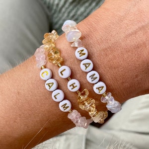 Personalised Crystal Word Bracelet - Gold Name Bracelet, Mama Crystal Chip Bracelet, Gemstone Birthstone bracelet, Mother's Day Small Gift