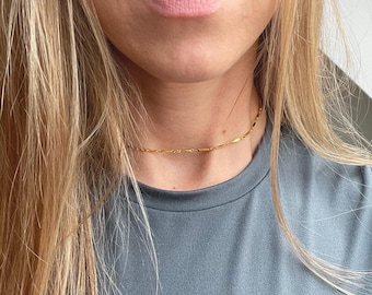 Simple Gold Choker, Gold Chain Choker, Wave Chain Choker, Golden Chokers for Layering, Gold Chain Necklace, Gold Jewellery, Serenity Project
