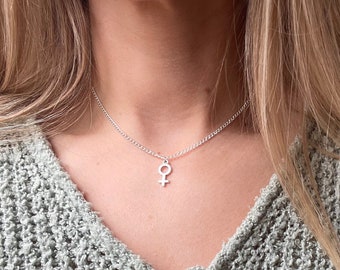 Venus Charm Necklace, Goddess Necklace, Silver Charm necklace for her, Woman Necklace, Woman Symbol, Feminine Silver Layering Chokers