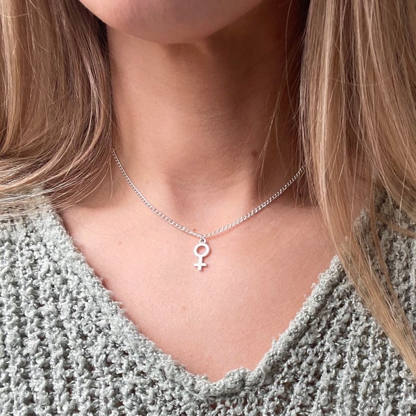 Venus Charm Necklace, Goddess Necklace, Silver Charm necklace for her, Woman Necklace, Woman Symbol, Feminine Silver Layering Chokers