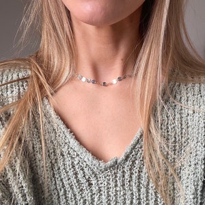 Silver Disk Choker Necklace, Silver Chain Choker for Layering, Beaded Coin Choker, Simple Minimalist Silver Jewellery by Serenity Project