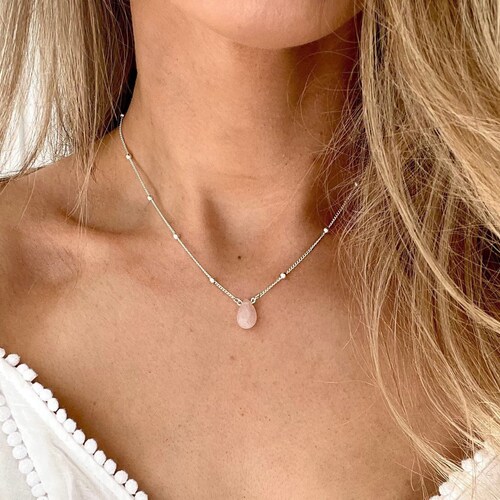 Rose Quartz Necklace Beaded Silver 