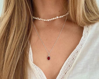 925 Carnelian Crystal Necklace, Sterling Silver Beaded Crystal Necklace, Gifts for women, Red Carnelian Jewellery, Mothers Day Present