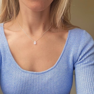 Rainbow moonstone teardrop necklace, 925 Sterling Silver layered necklace, silver tear drop necklace, Pear cut gemstone,Bridesmaid jewellery image 1