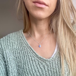 925 Sterling Silver Blue Lace Agate Necklace, Beaded Sterling Silver necklace, Gift for her, ChalcedonyJewellery, Purple Oval Gemstone