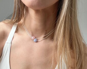 Choose Your Stones Double Layer Gemstone Necklace, Adjustable Cord Choker Necklace, String Crystal Jewellery,Aquamarine,Amethyst,Rose Quartz
