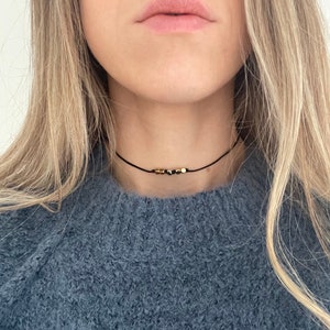 Gold Beaded Choker, Silver Beaded Choker, Simple Choker Necklace, Black Adjustable Cord Necklace,Gold Necklace,Gift for her Serenity Project