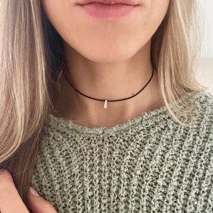 Dainty silver drop bead choker, Silver Choker, Teardrop necklace, Minimal Layering Chokers, Black cord choker, Raindrop pendant image 1