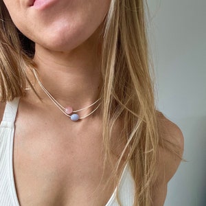 Choose Your Stones Double Layer Gemstone Necklace, Adjustable Cord Choker Necklace, String Crystal Jewellery,Aquamarine,Amethyst,Rose Quartz image 1