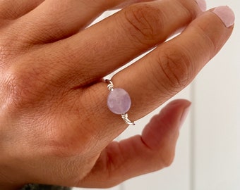925 Silver Amethyst Ring, Single Gem Stone Rings for Women, Sterling Silver Dainty Crystal Rings,Minimal Stacking Ring, February Silver Ring