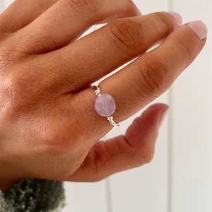 925 Silver Amethyst Ring, Single Gem Stone Rings for Women, Sterling Silver Dainty Crystal Rings,Minimal Stacking Ring, February Silver Ring