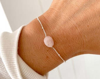 Choose Your Stone 925 Silver Gemstone Bracelet, Sterling Silver Beaded Bracelet, Minimalist Jewellery Birthday Gift,Dainty Stacking Bracelet