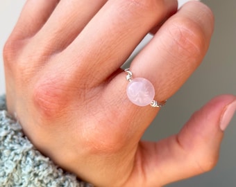 925 Silver Rose Quartz Ring, Sterling Silver Stacking Rings, Rose Quartz Crystal Jewellery, Gem Stone Rings for Women,Pink Quartz Love Stone