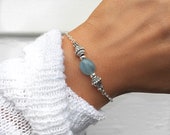 Aquamarine bracelet, Aqua Marine Jewelry, Silver beaded bracelet, bracelets for women, March birthstone, crystal bracelet, Serenity Project