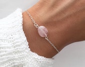 Rose Quartz Bracelet, Silver beaded bracelet, Bracelets for women, January birthstone Bracelet, Rose Quartz Jewelry by Serenity Project
