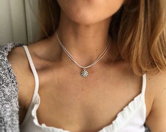 Silver Chain Choker Turquoise Mandala Choker.Bohemian Choker Silver Choker Chain Mandala Chain Choker Necklace Hippie Choker Boho Choker