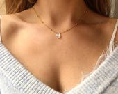Beaded gold necklace, opalite moonstone necklace, teardrop pendant,gold layered gold necklace, Gold Coast, mermaid tears by Serenity Project