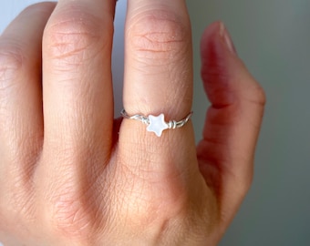 Anillo de estrella pequeña en plata o oro, anillos de plata de ley 925, anillo de oro delicado, anillos apilables para mujer, joyería bonita, fase celestial