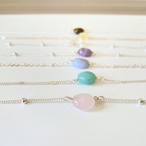 Gargantilla de piedras preciosas ELIGE TU PIEDRA, Gargantilla de cuentas de plata, Gargantilla de cristal, Gargantilla de ágata de encaje azul, Gargantilla de cuarzo rosa, Collar de amatista