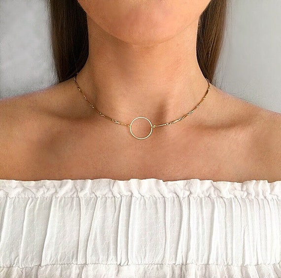 Gold disc necklace rose gold coin necklace geometric necklace gold circle necklace Golden Aurora by Serenity Project rose gold necklace