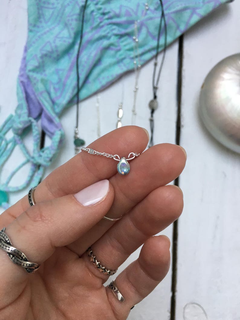 dainty necklace silver layered chokers beaded glass necklace silver necklace Silver beaded necklace /'Ariel/' by Serenity project
