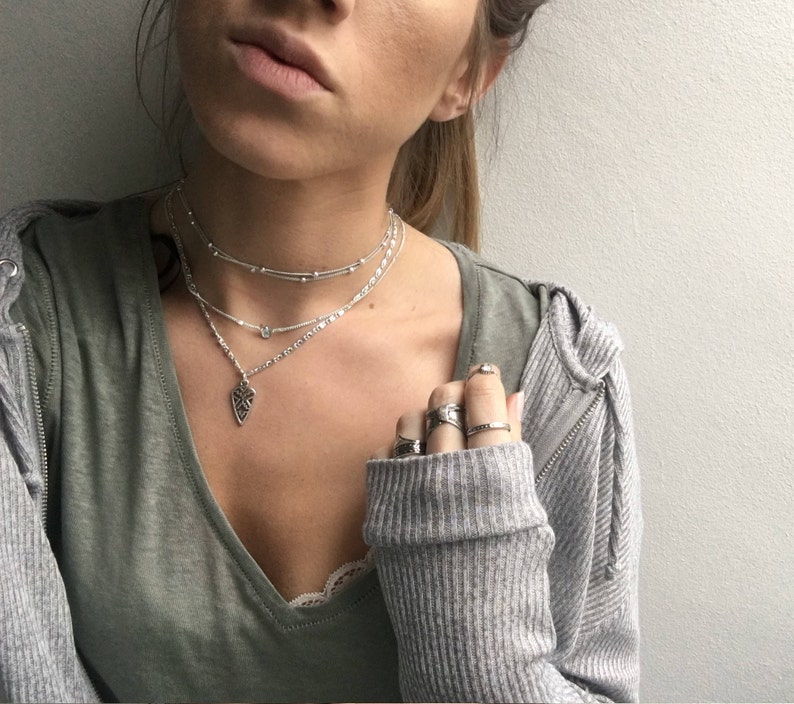 dainty necklace silver layered chokers beaded glass necklace silver necklace Silver beaded necklace /'Ariel/' by Serenity project