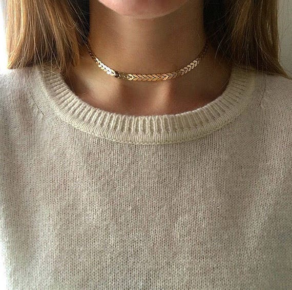 Gold Choker Necklace Gold Bead Necklace Gold Layered Etsy