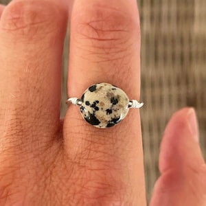 925 Sterling Silver Dalmatian Stone Ring, Dalmatian Jasper Jewellery, Stone Rings for Women, June Birthday Gemini Gift, Rings for her teen