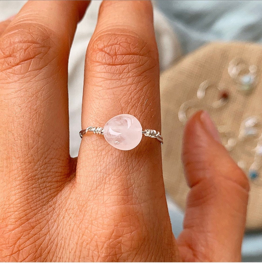 Rose Quartz Ring, Sterling Silver Stacking Rings, Rose Quartz Crystal