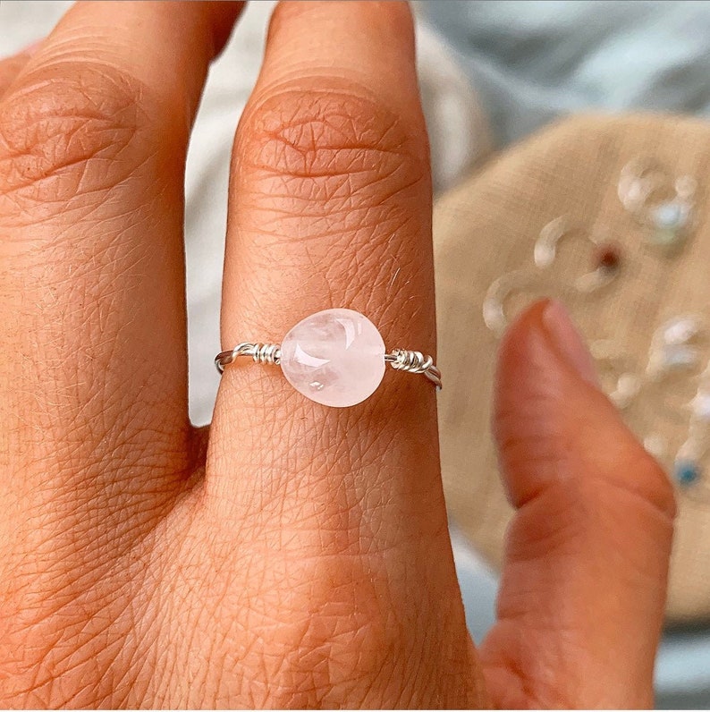Rose Quartz Ring Sterling Silver Stacking Rings Rose Quartz Etsy