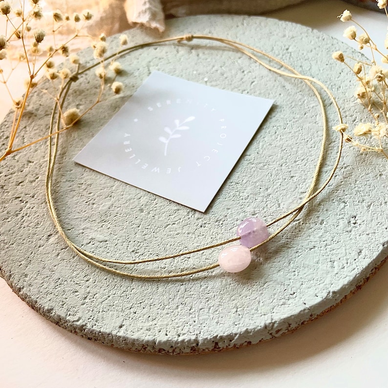 Choose Your Stones Double Layer Gemstone Necklace, Adjustable Cord Choker Necklace, Crystal Jewellery for Her,Carnelian,Amethyst,Rose Quartz zdjęcie 6