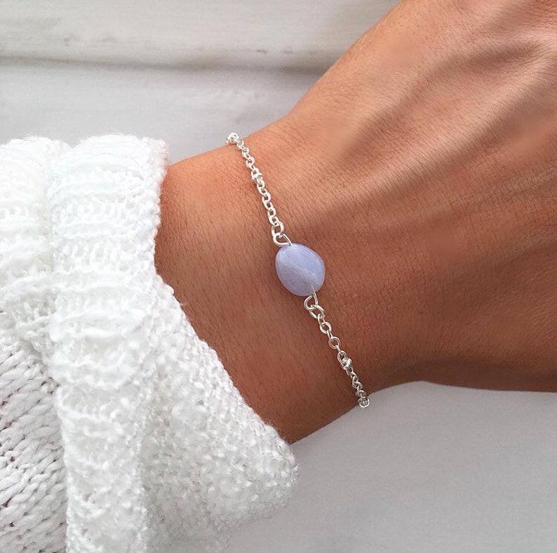 Blue lace agate bracelet, Silver beaded bracelet, Blue lace agate jewelry, March birthstone, crystal bracelet, by Serenity Project 