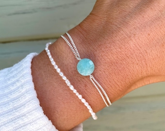 Blue Larimar Gemstone Bracelet, Silver Crystal Bracelet, March birthstone, Larimar Ocean Crystals, Gemstone Jewellery Sea Serenity Project
